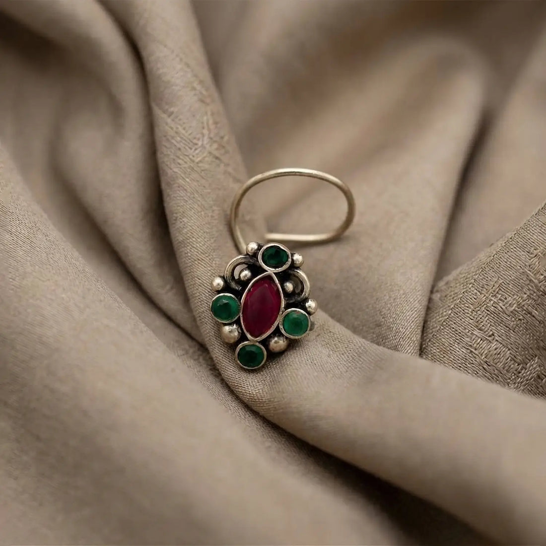 Elegant Red Stone Silver Nose Pin- Made With Pure 925 Silver