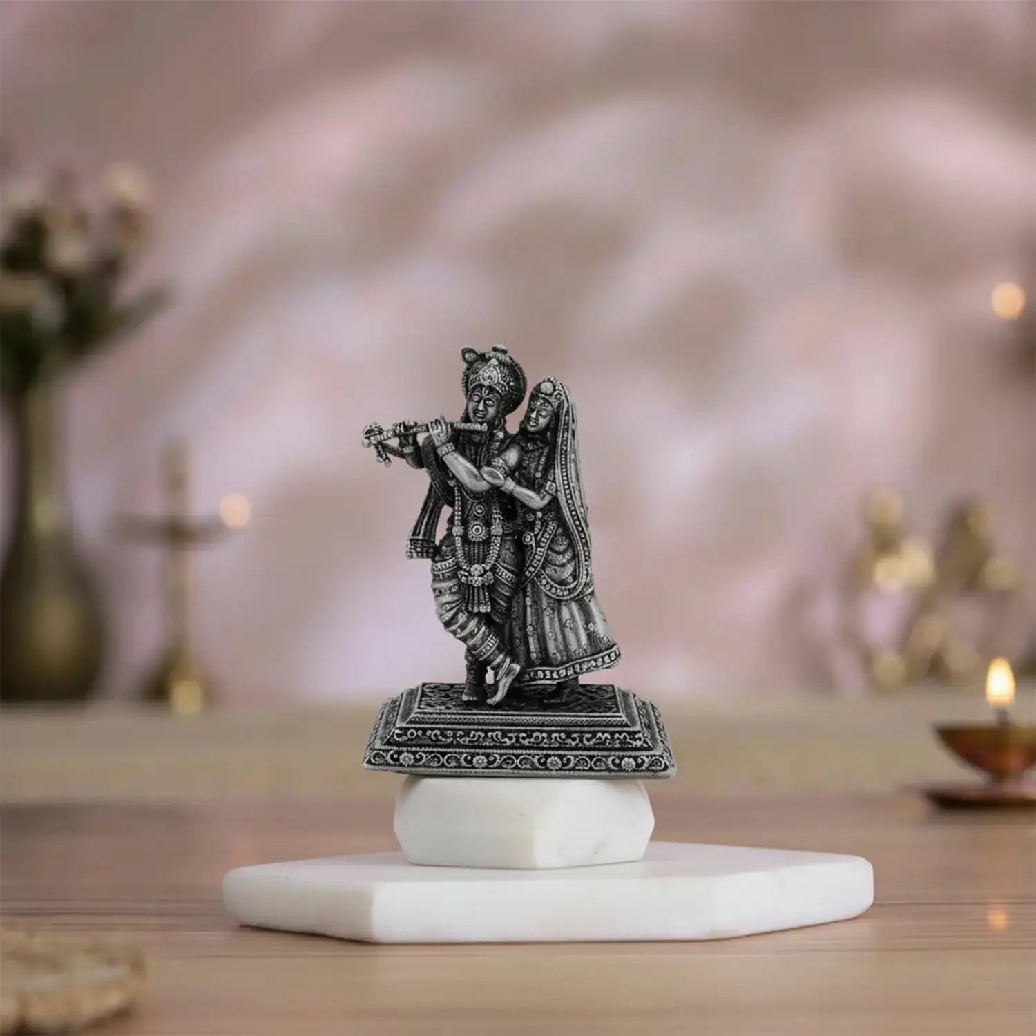 Antique Pure Silver Radha Krishna Idol- Made With Pure 925 Silver