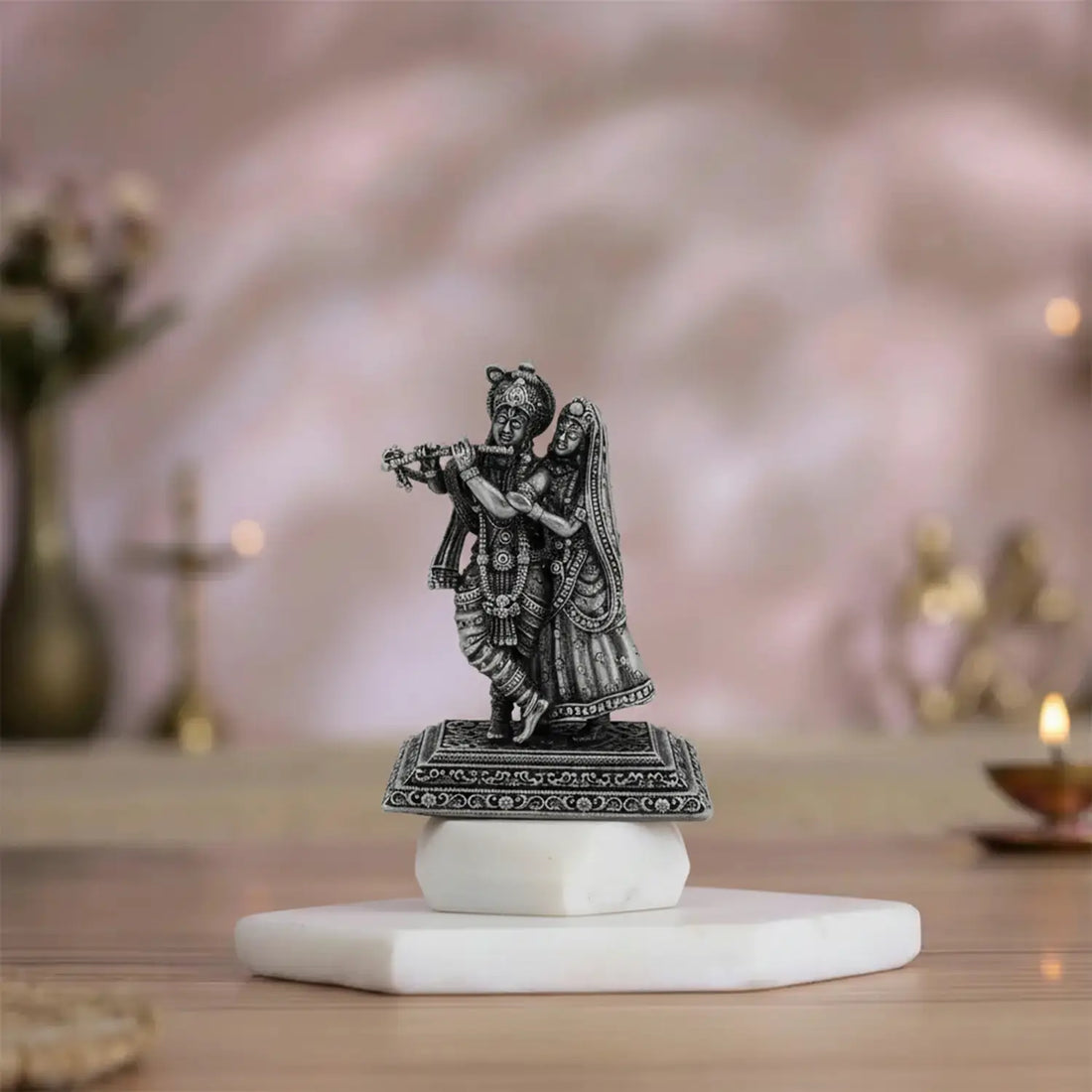 Antique Pure Silver Radha Krishna Idol- Made With Pure 925 Silver