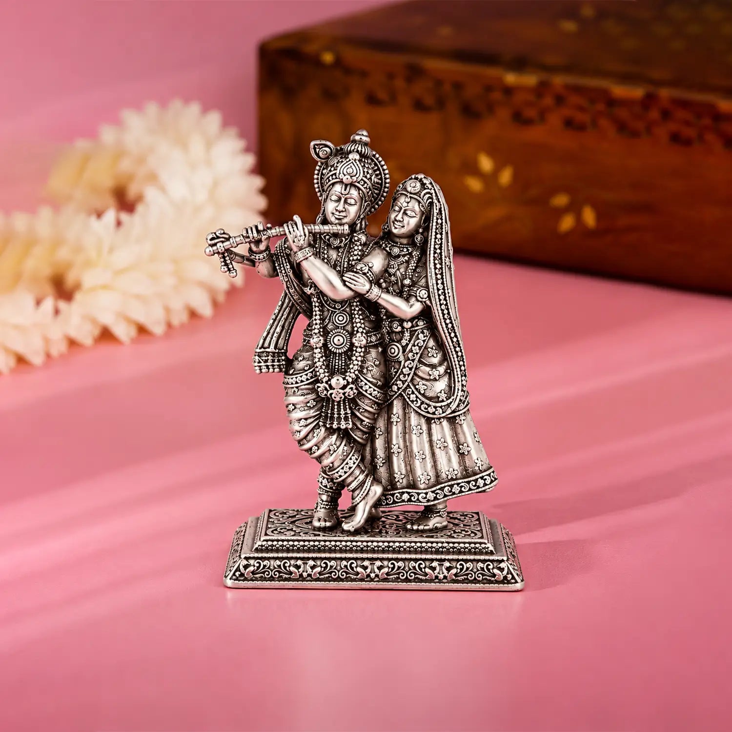 Antique Pure Silver Radha Krishna Idol- Made With Pure 925 Silver