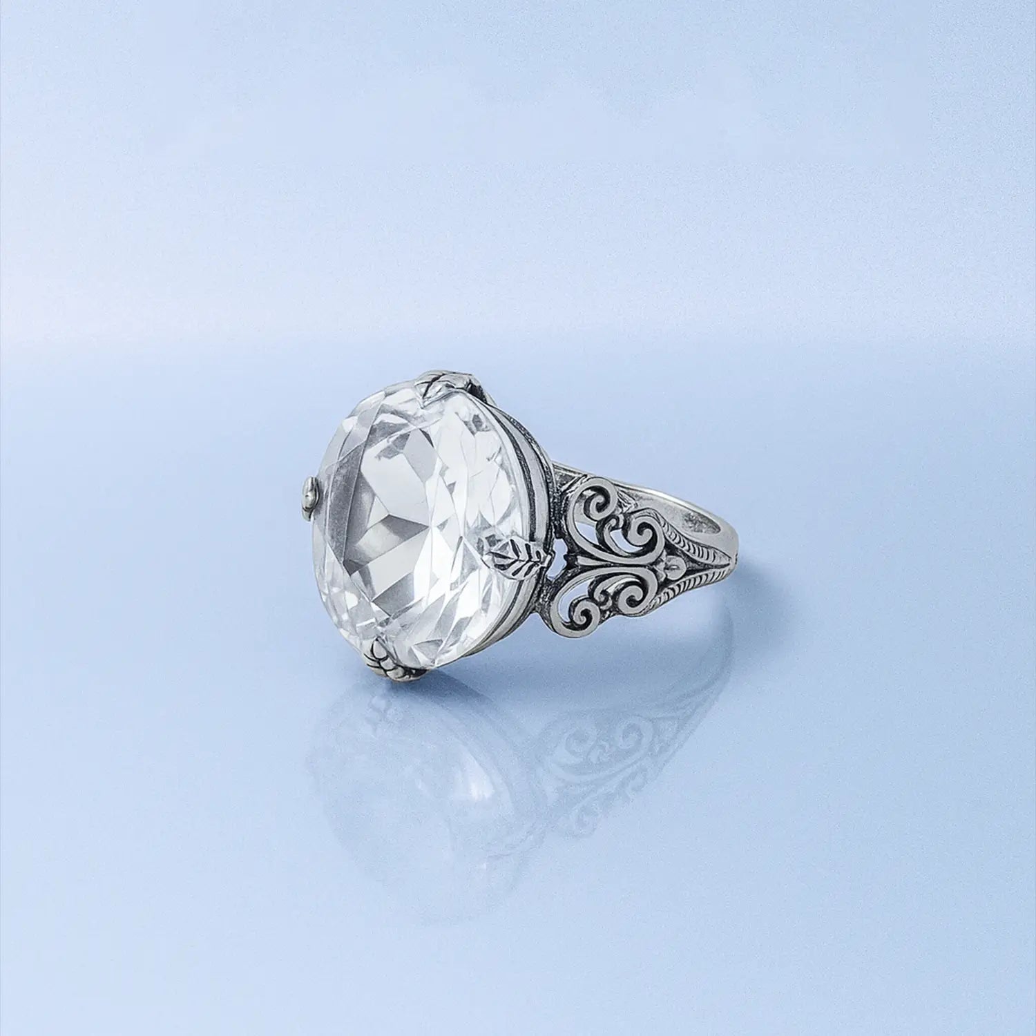 Vintage-Inspired Pure Silver Ring with Transparent  Stone - Made With Pure 925 Silver