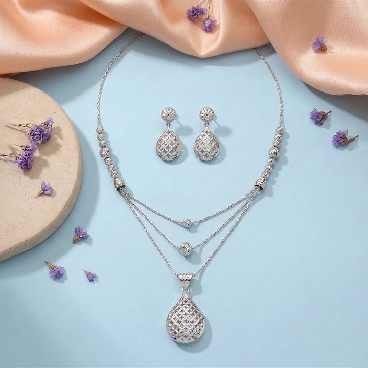 Elegant Layered Drop Pure Silver Necklace Set- Made With Pure 925 Silver