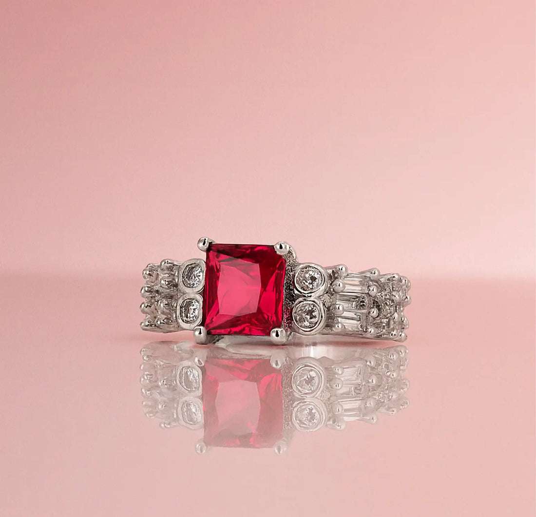 Crimson Elegance Pure Silver Ring - Made With Pure 925 Silver