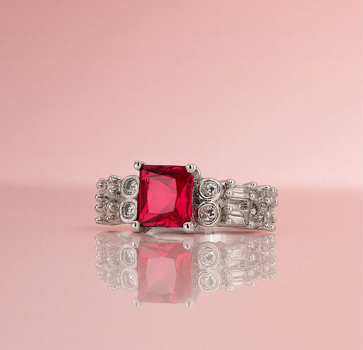 Crimson Elegance Pure Silver Ring - Made With Pure 925 Silver