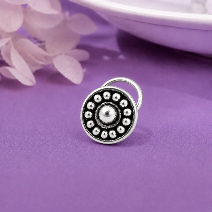 Bold Circular Oxidised Silver Nose Pin- Made With Pure 925 Silver