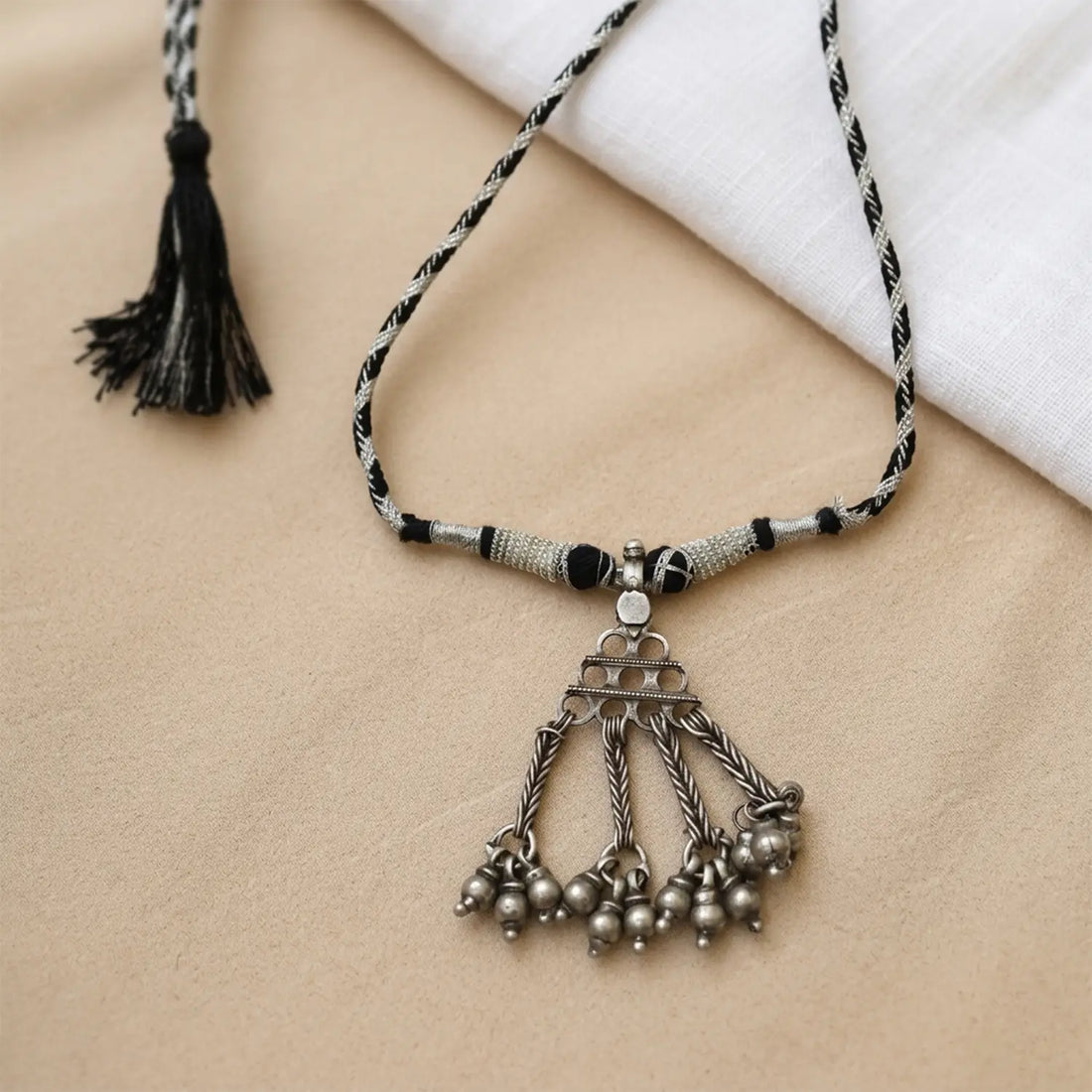 Tribal Tassel Ghungroo Pure Silver Pendant - Made With Pure 925 Silver
