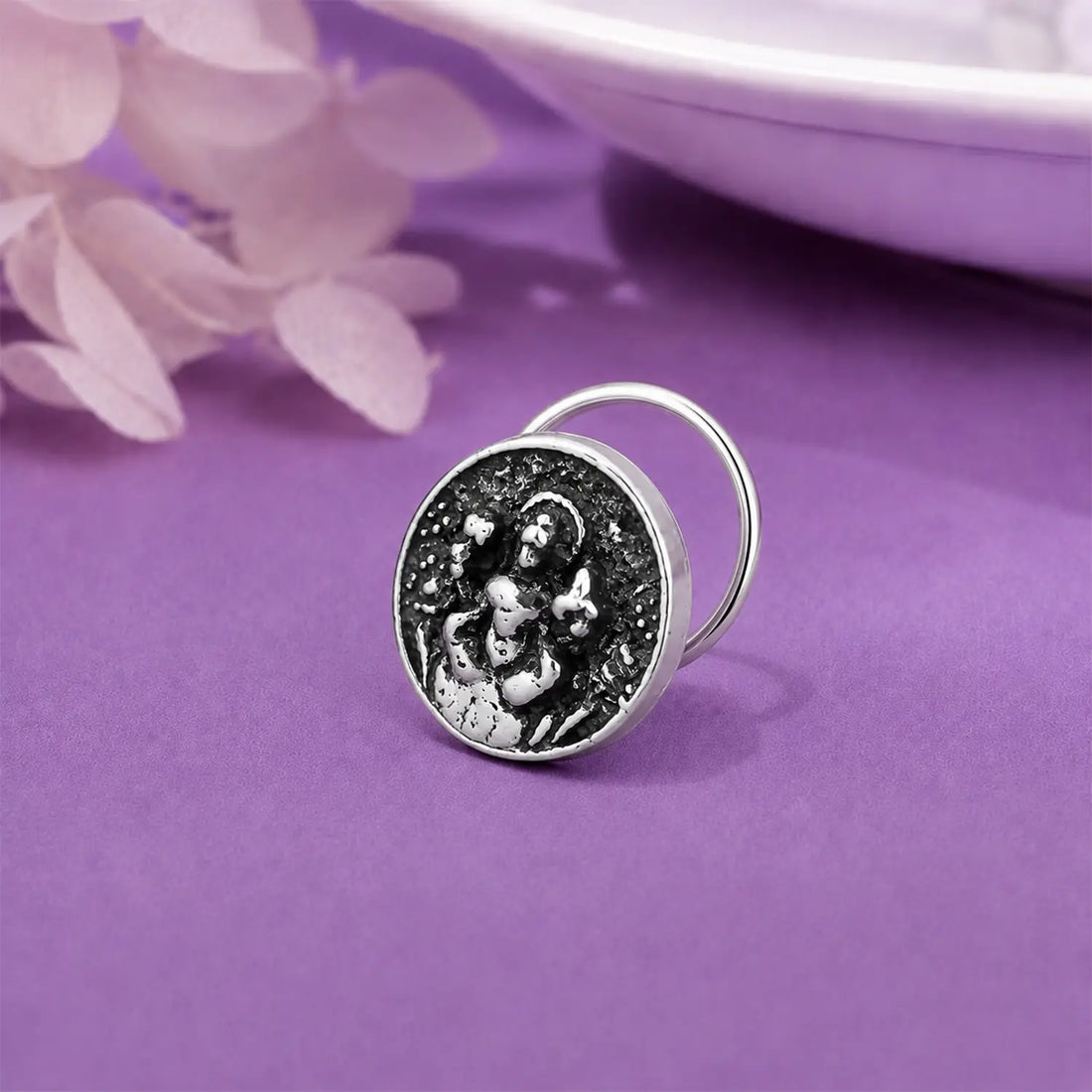 Antique Silver Floral Nose Pin- Made With Pure 925 Silver