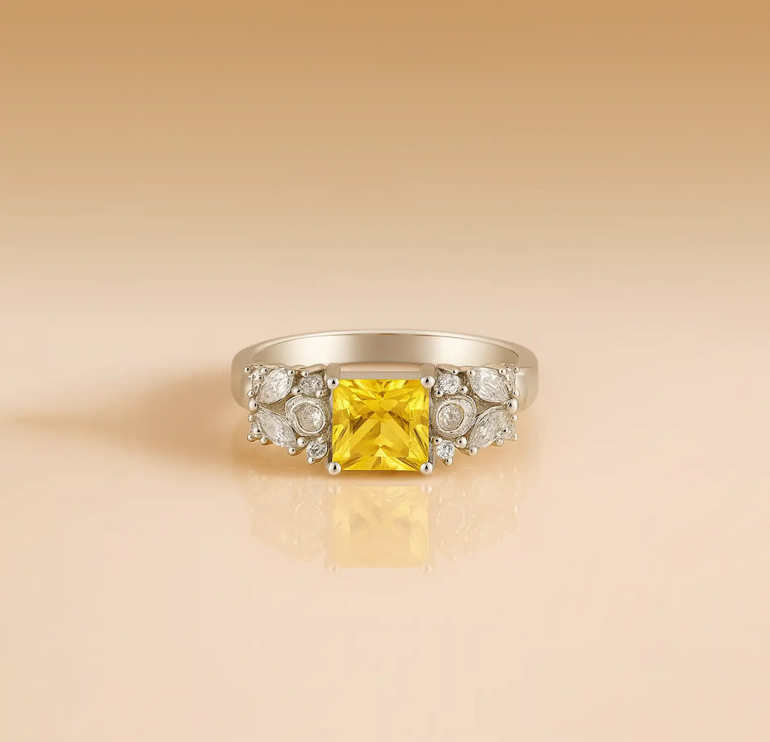 Pure Silver Yellow Princess-Cut Ring - Made With Pure 925 Silver