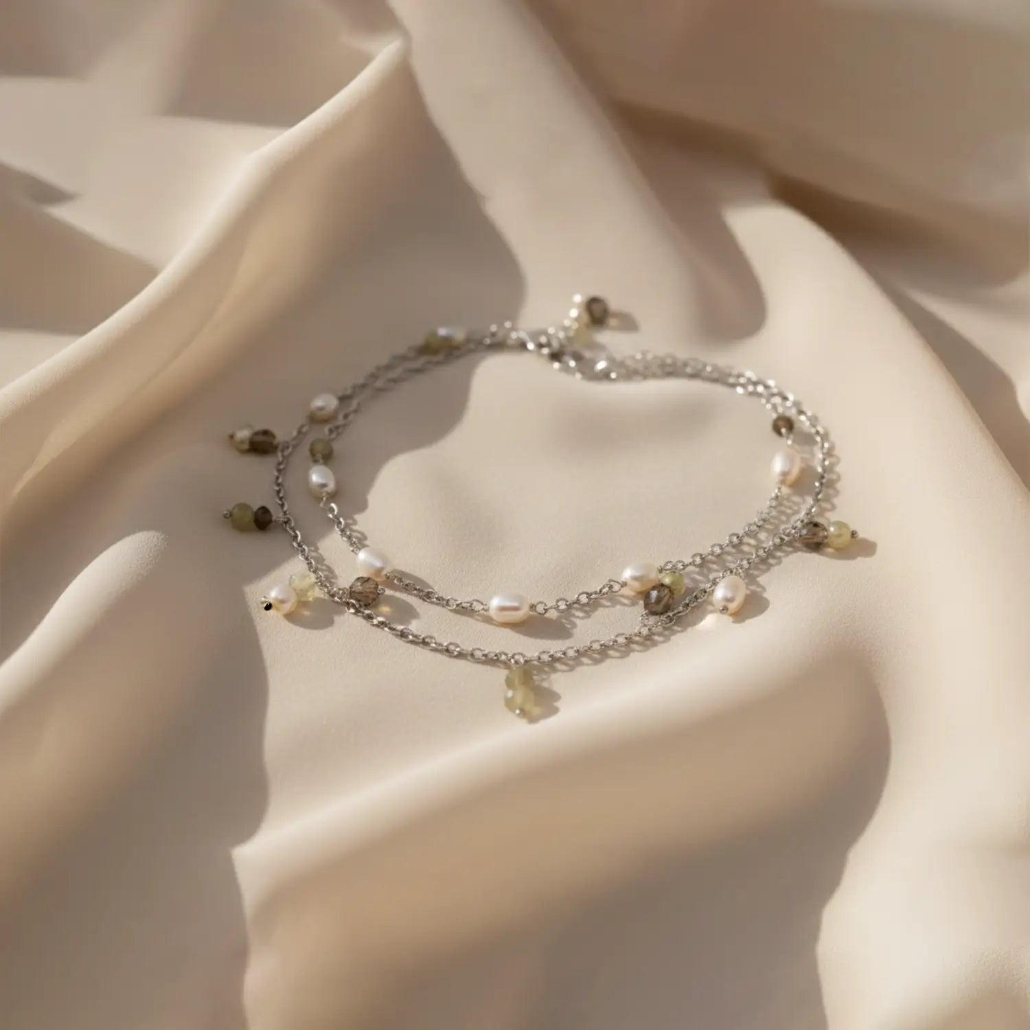 Elegant Layered Pearl & Charm Silver Necklace- Made With Pure 925 Silver