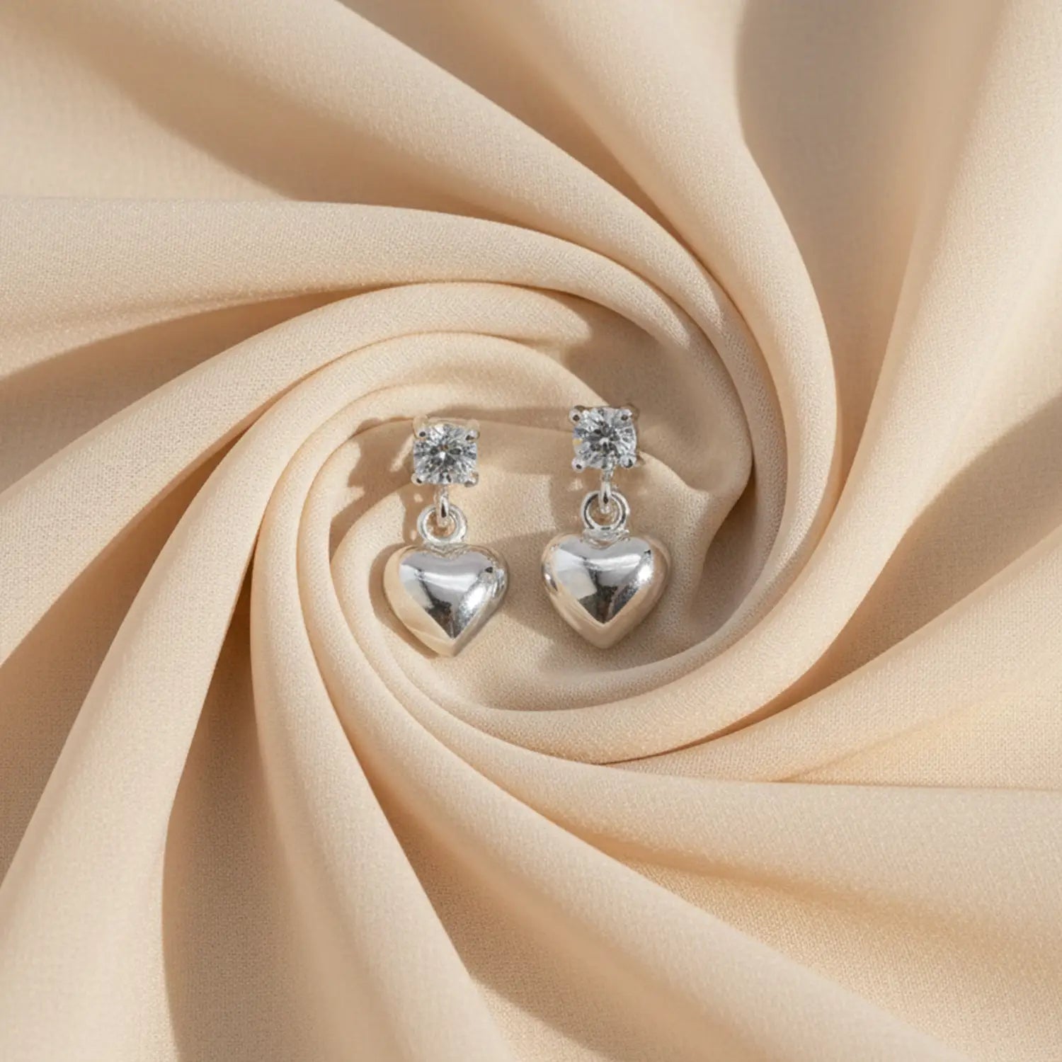 Crystal Heart Drop Pure Silver Earrings- Made With Pure 925 Silver