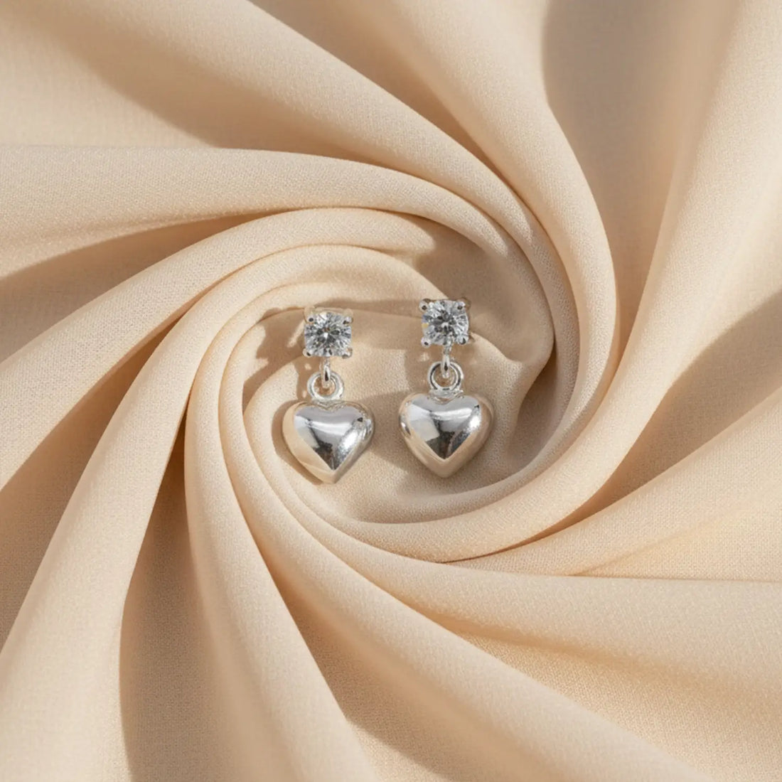 Crystal Heart Drop Pure Silver Earrings- Made With Pure 925 Silver