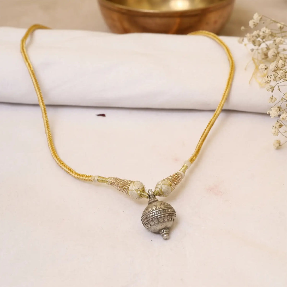 Traditional Jhumki Ball Pure Silver Pendant - Made With Pure 925 Silver