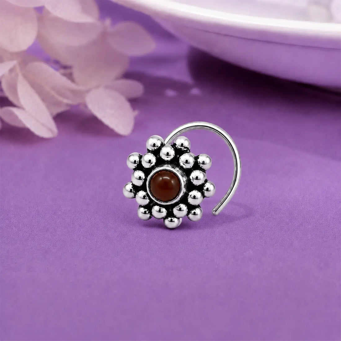 Midnight Bloom Oxidised Silver Nose Pin- Made With Pure 925 Silver