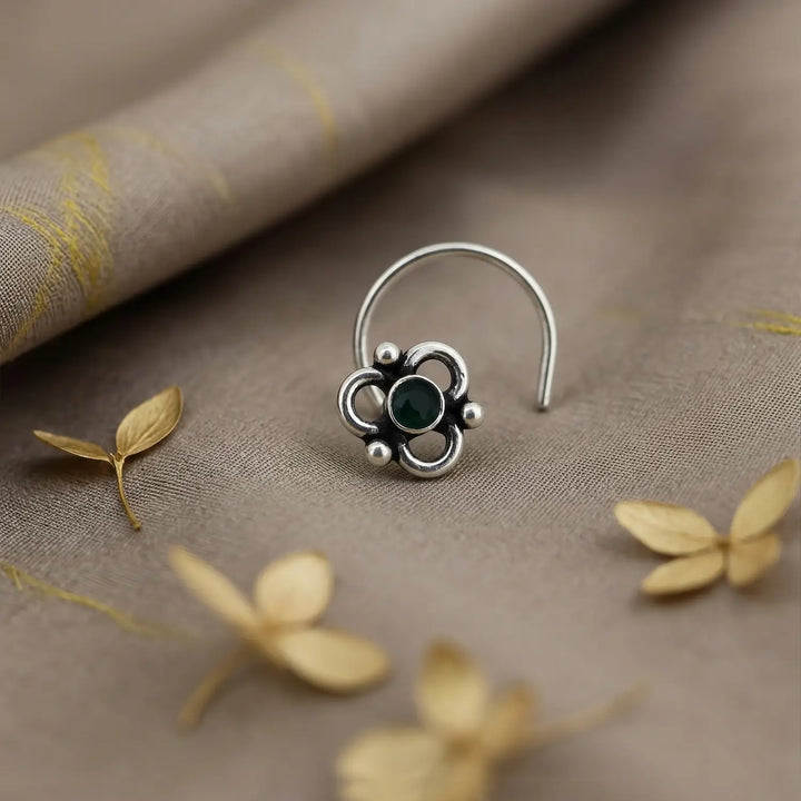 Intage Bloom Oxidised Silver Nose Pin- Made With Pure 925 Silver