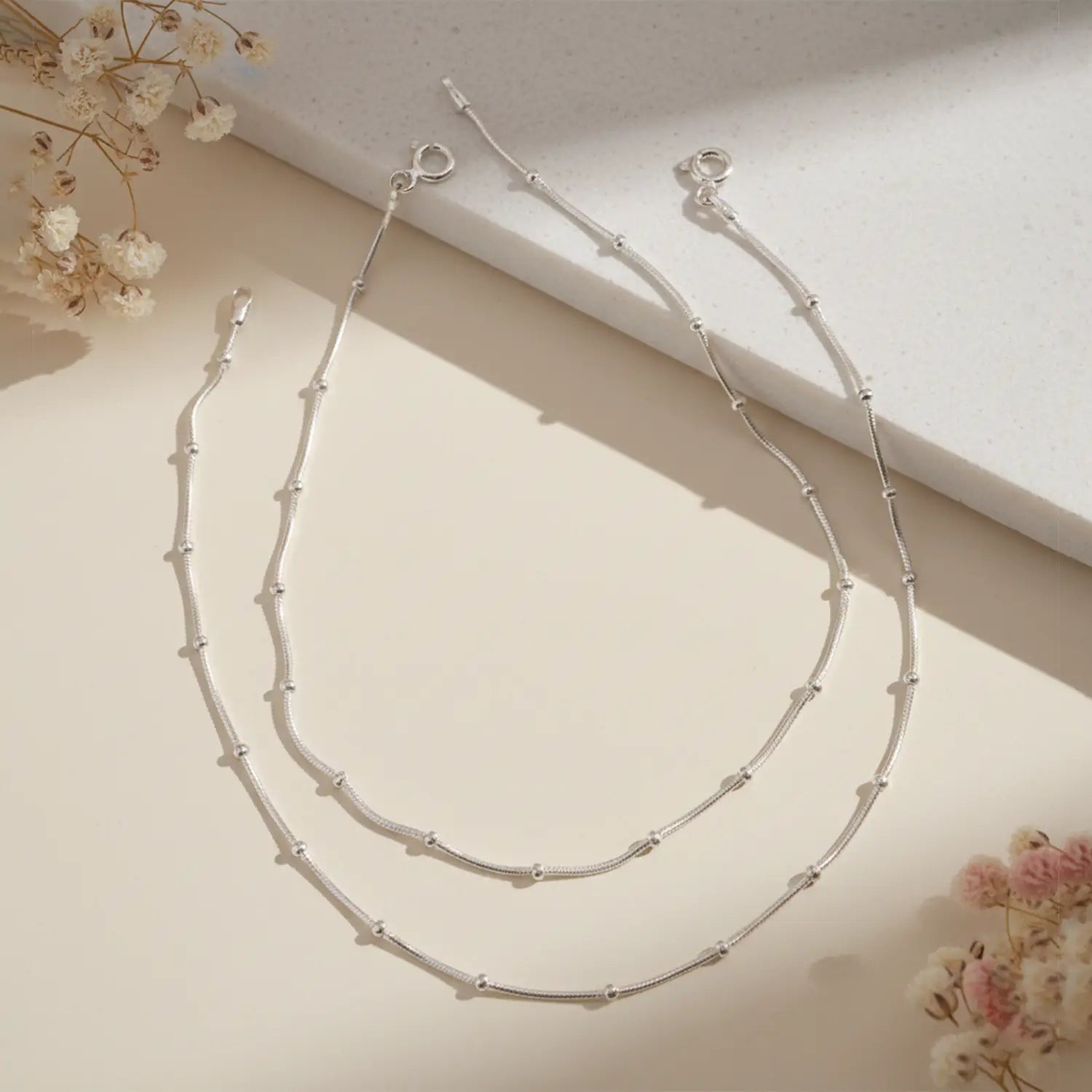 Beaded Chain Pure Silver Anklet - Made With Pure 925 Silver