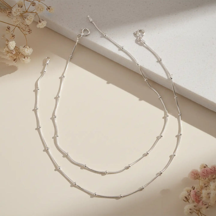 Beaded Chain Pure Silver Anklet - Made With Pure 925 Silver