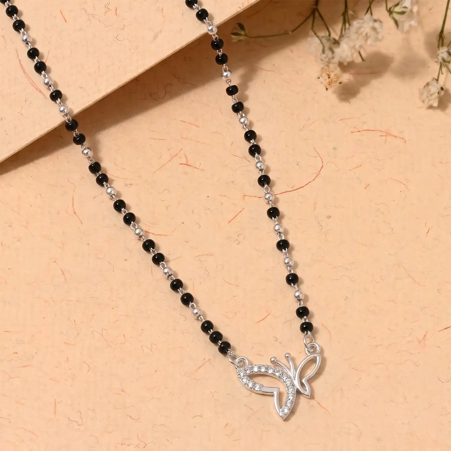 Elegant Butterfly Charm Silver Mangalsutra - Made With Pure 925 Silver