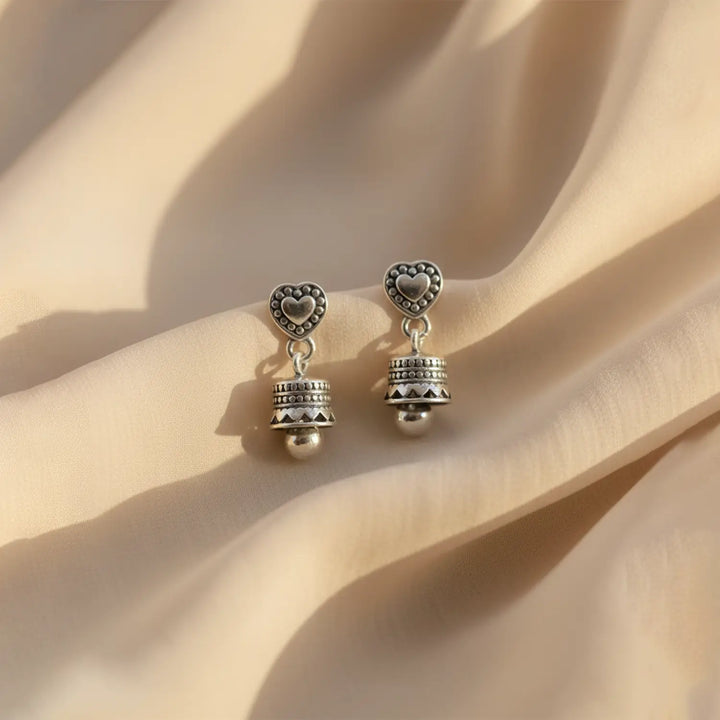 Heart Charm Pure Silver Jhumki Earrings- Made With Pure 925 Silver