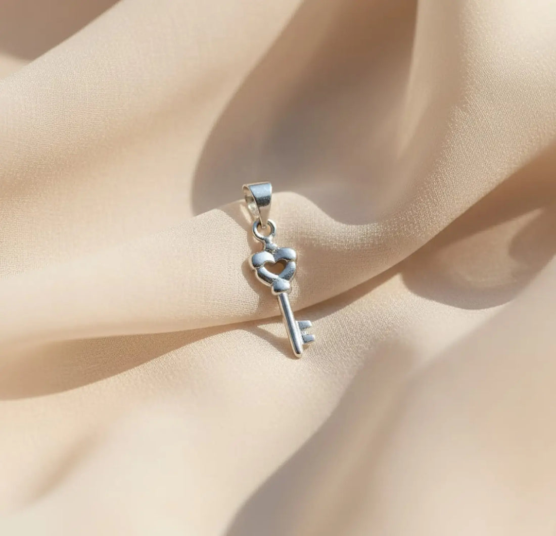 Pure Silver Heart Key Pendant - Made With Pure 925 Silver