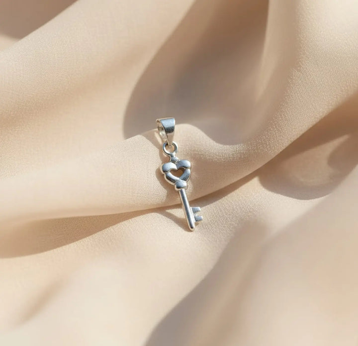 Pure Silver Heart Key Pendant - Made With Pure 925 Silver