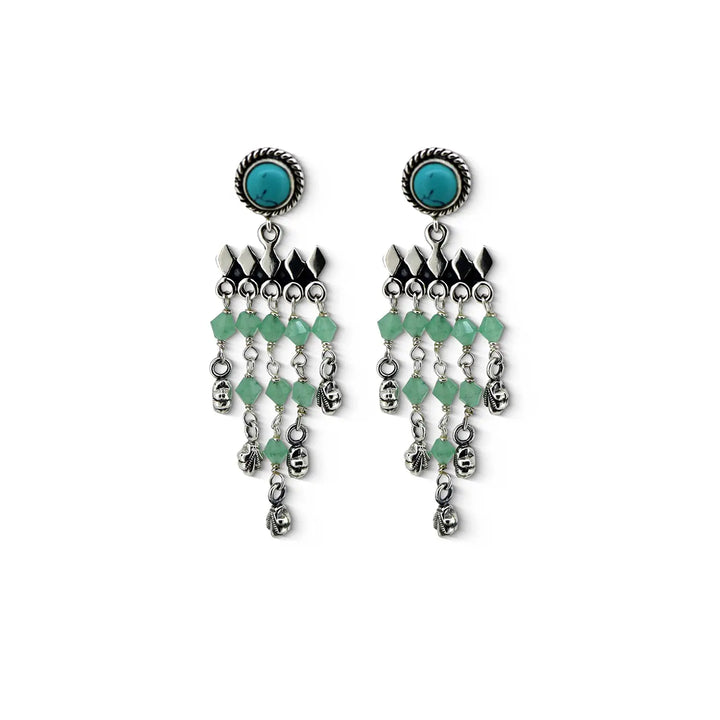Silver Dangler Earrings with Turquoise & Green Beads- Made With Pure 925 Silver