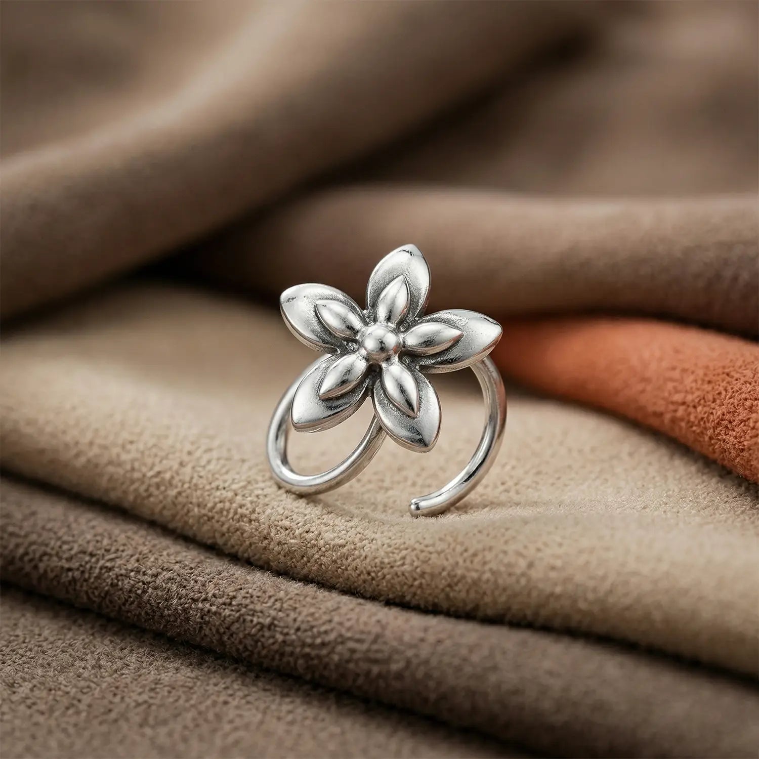 Floral Bloom Oxidised Silver Nose Pin- Made With Pure 925 Silver