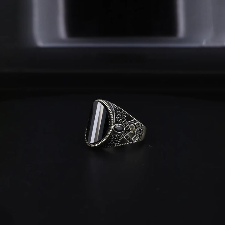 Pure Silver Black Onyx Tribal Ring - Made With Pure 925 Silver