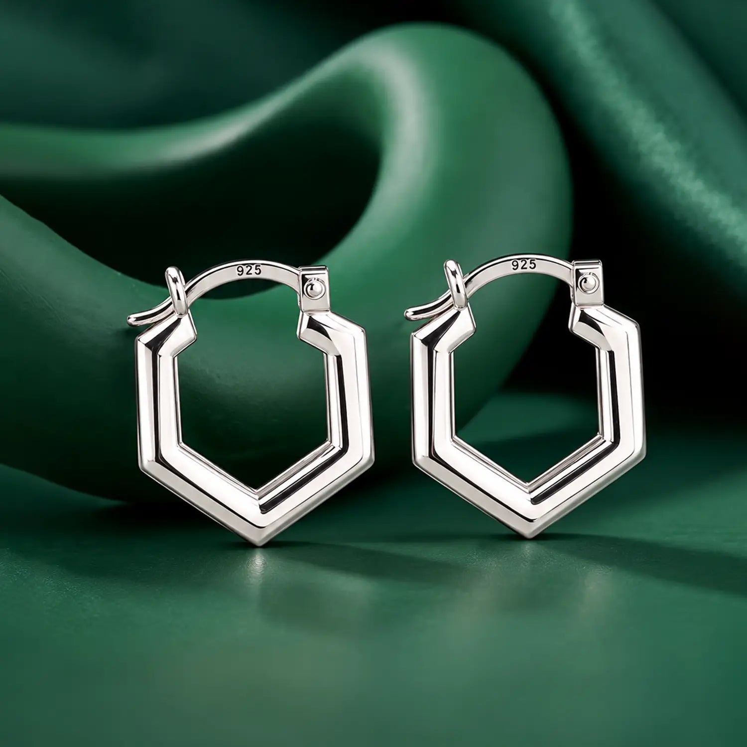 Geometric Hexagon 925 Silver Hoop Earrings - Made With Pure 925 Silver