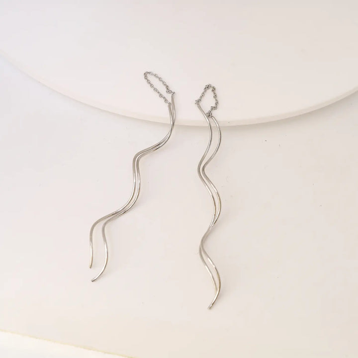 Graceful Wave Sterling Silver Threader Earrings - Made With Pure 925 Silver