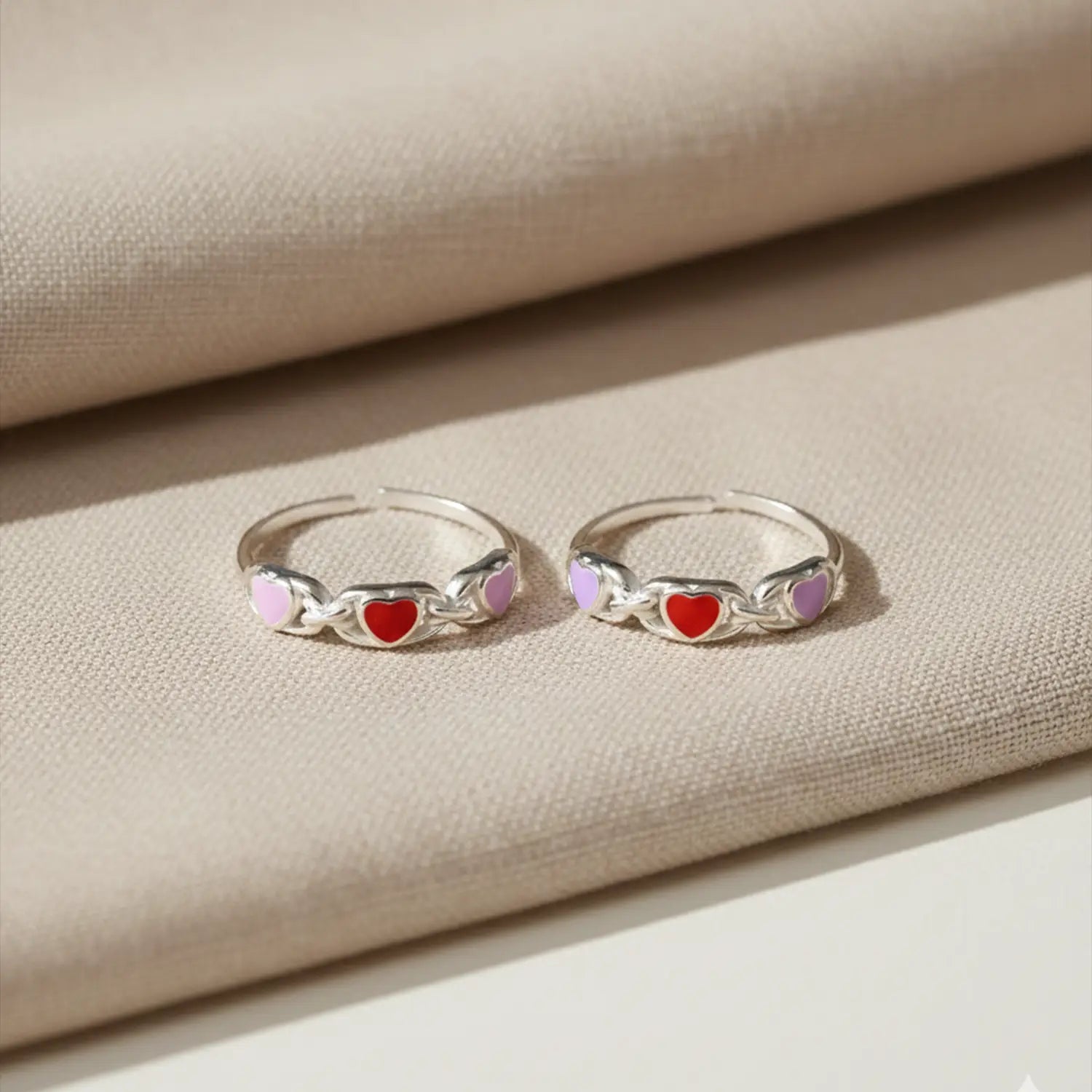 Charming Multicolor Heart  Toe Rings- Made With Pure 925 Silver