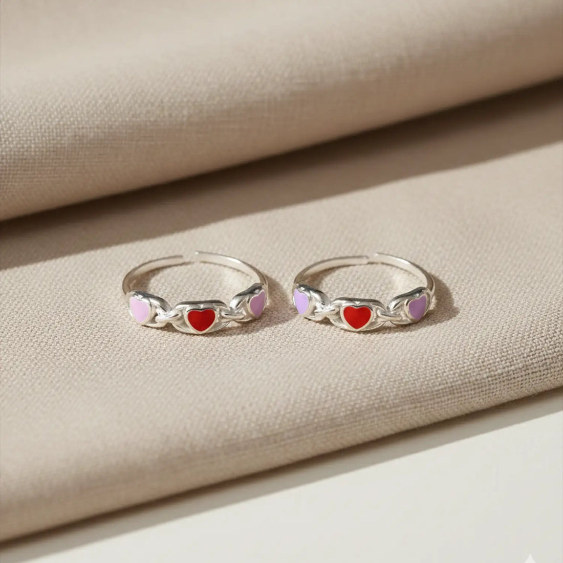 Charming Multicolor Heart  Toe Rings- Made With Pure 925 Silver