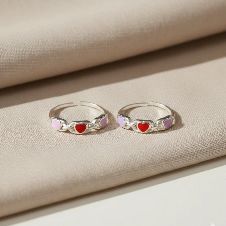Charming Multicolor Heart  Toe Rings- Made With Pure 925 Silver