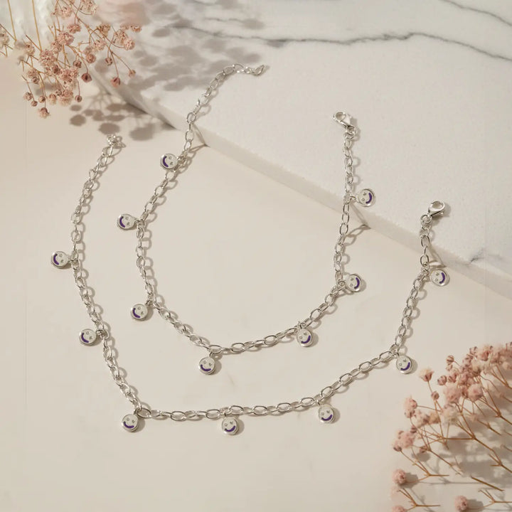 Smiley Charm Pure Silver Anklet- Made With Pure 925 Silver
