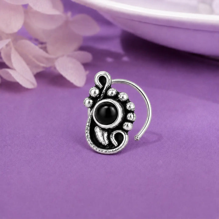 Oxidised Silver Paisley Drop Nose Pin- Made With Pure 925 Silver