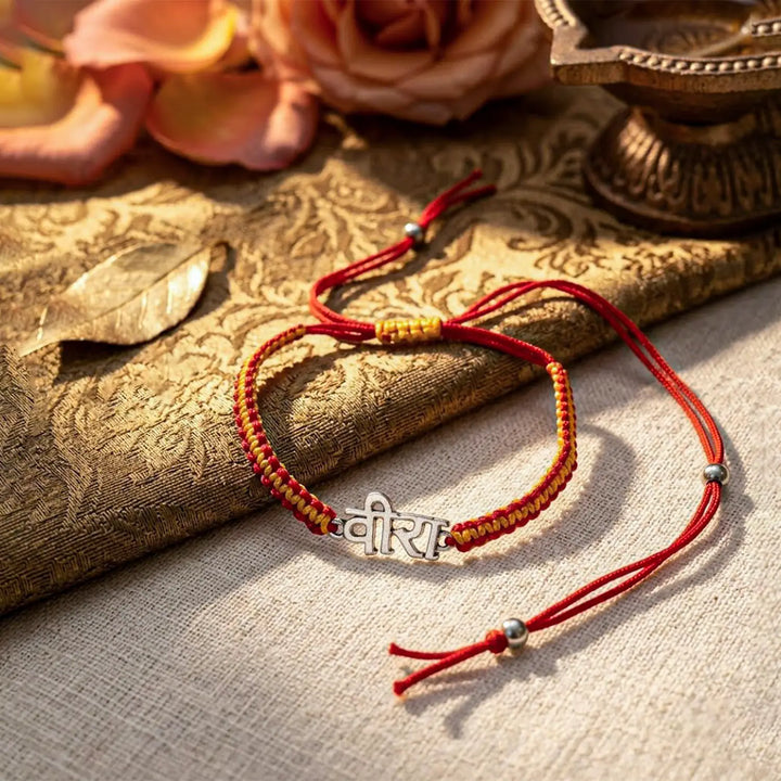 Veera Name Silver Rakhi Bracelet - Made With Pure 925 Silver