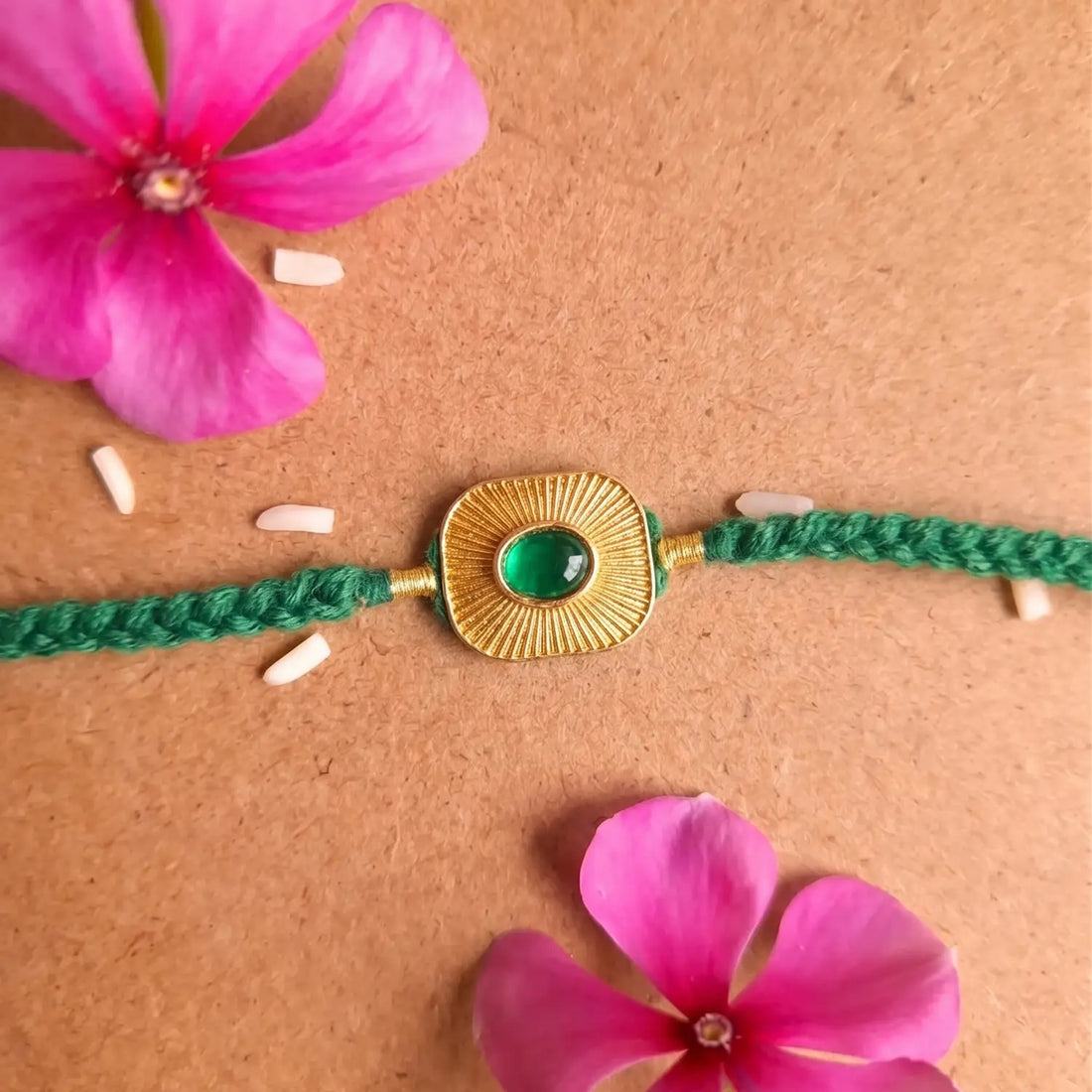 Green Stone Silver Rakhi - Made With Pure 925 Silver