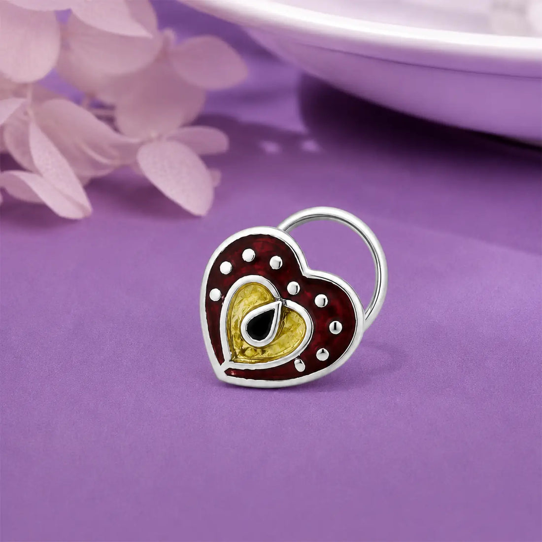 Heart motif Sterling Silver Nose Pin- Made With Pure 925 Silver