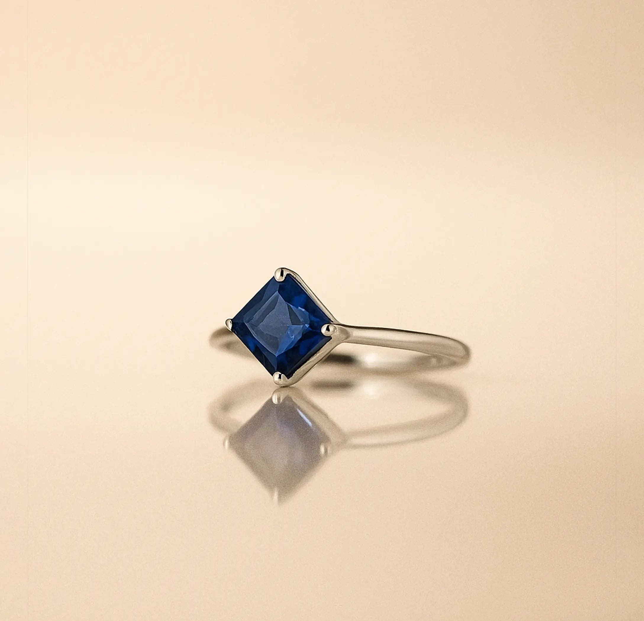 Classic Blue Solitaire Pure Silver Ring- Made With Pure 925 Silver