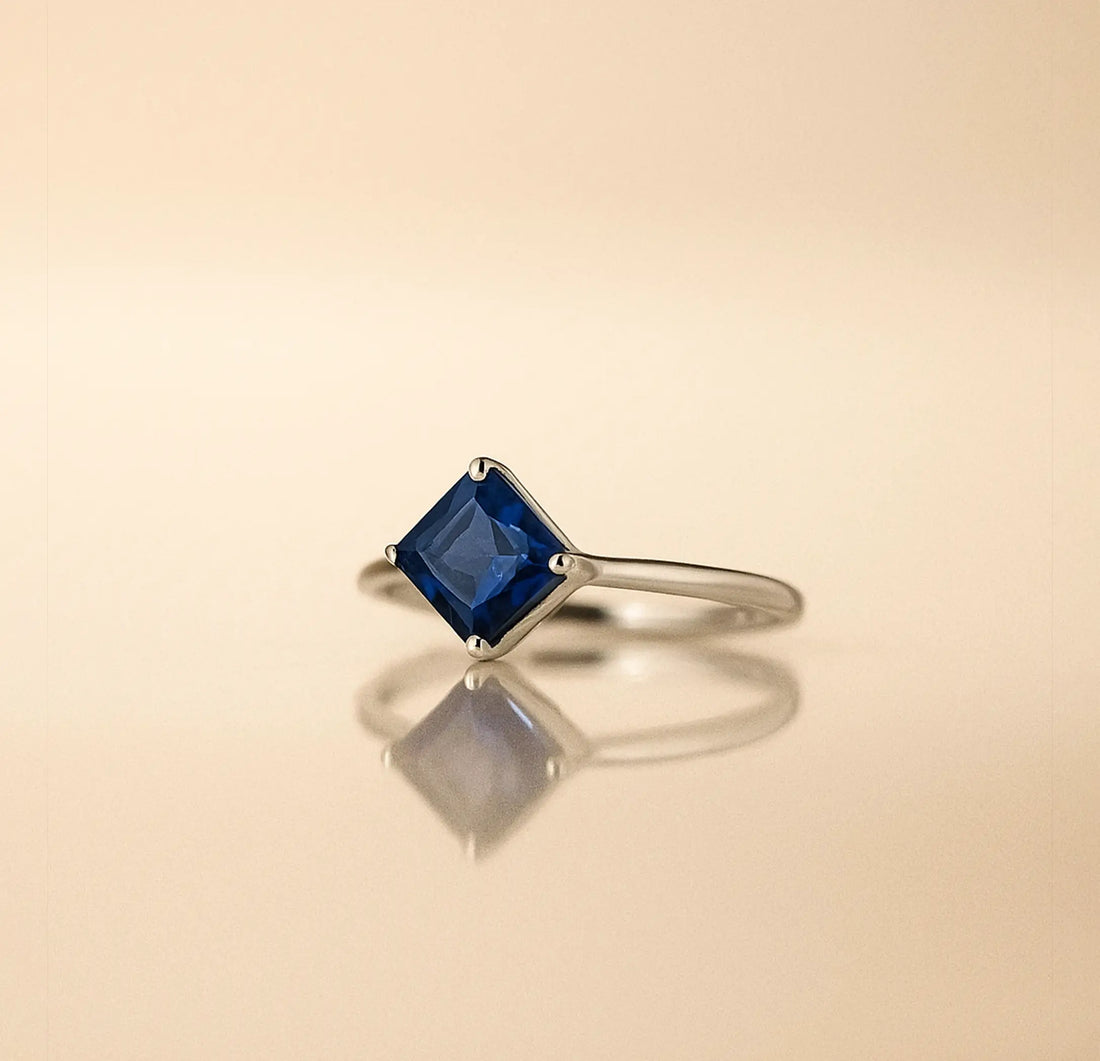 Classic Blue Solitaire Pure Silver Ring- Made With Pure 925 Silver