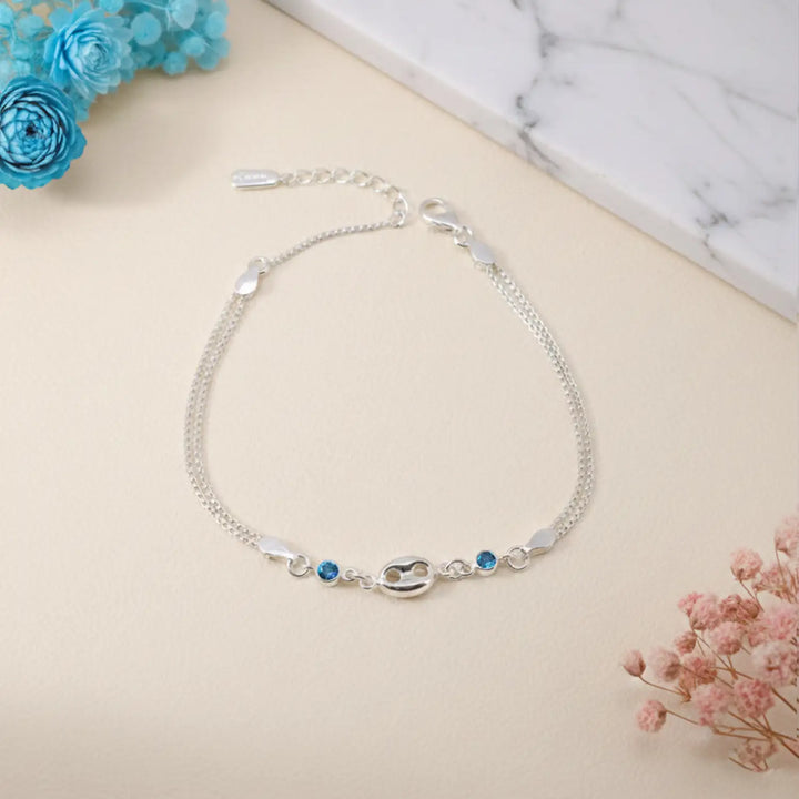 Infinity Blue Stone Pure Silver Bracelet - Made With Pure 925 Silver