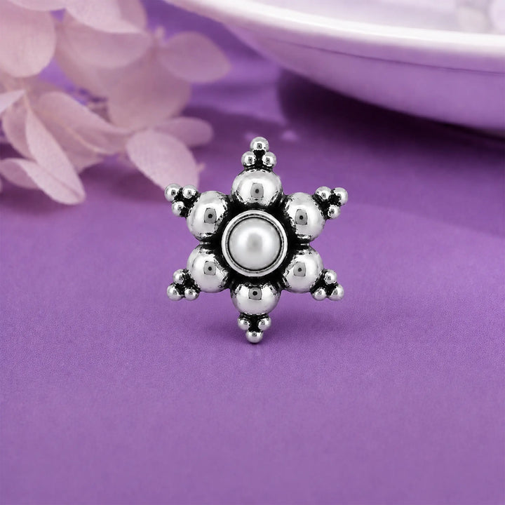 Starburst Oxidized Silver Nose Pin- Made With Pure 925 Silver