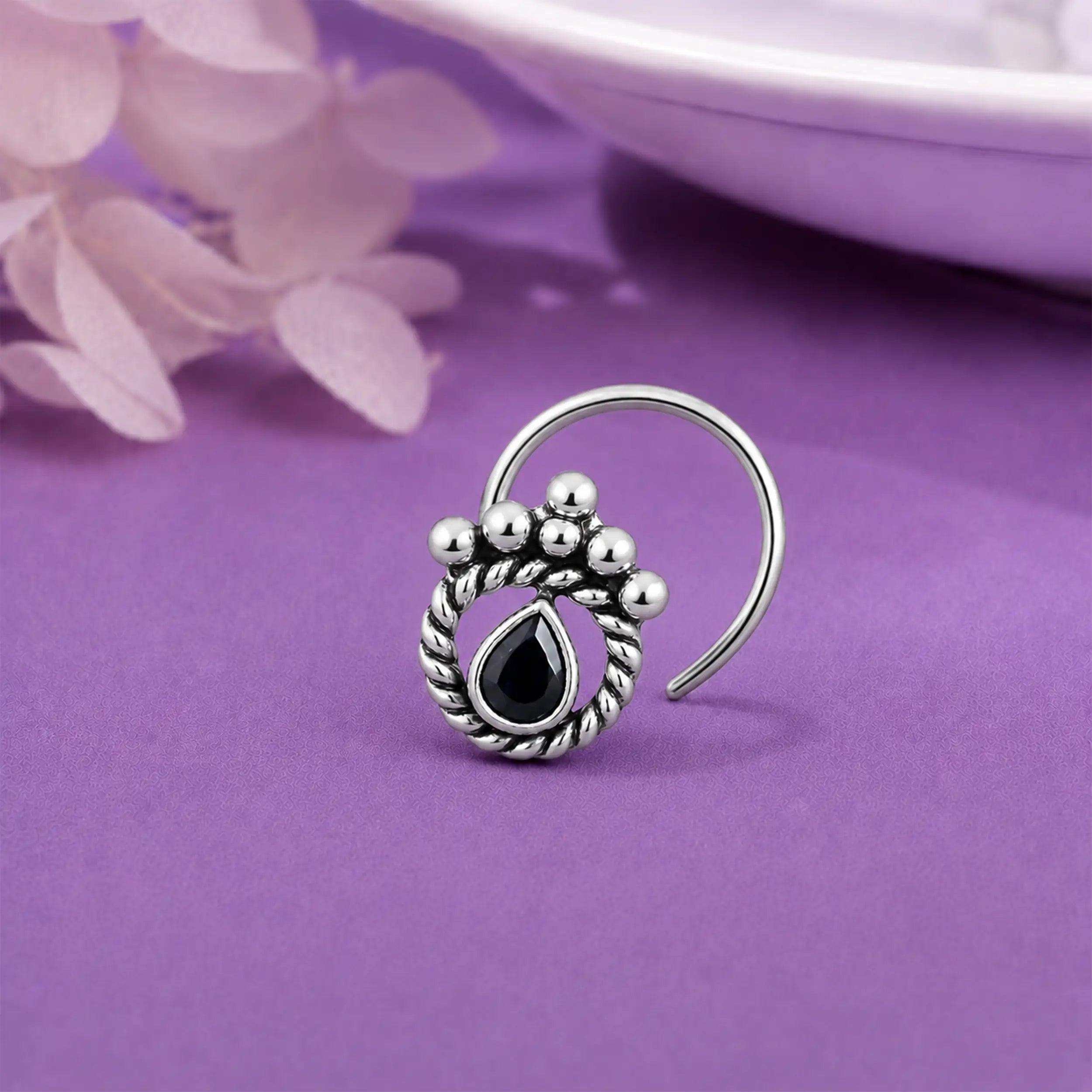 Royal Oxidised Silver Nose Pin- Made With Pure 925 Silver