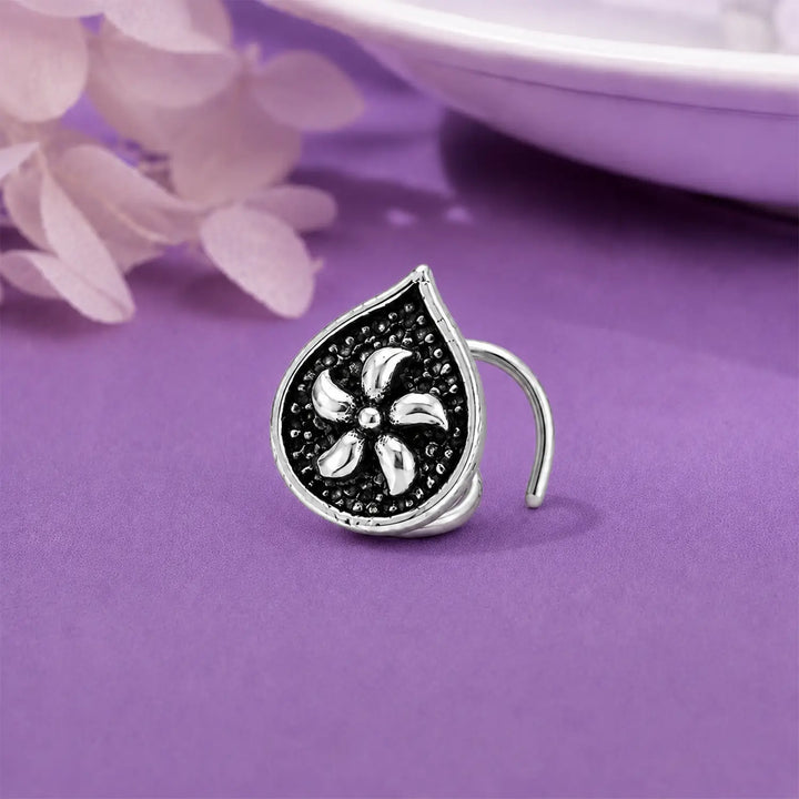 Oxidised Silver Teardrop Mandala Nose Pin- Made With Pure 925 Silver