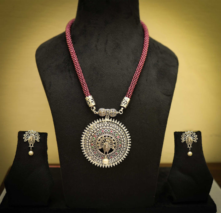 Peacock Charm Antique Silver Nacklace Set- Made With Pure 925 Silver