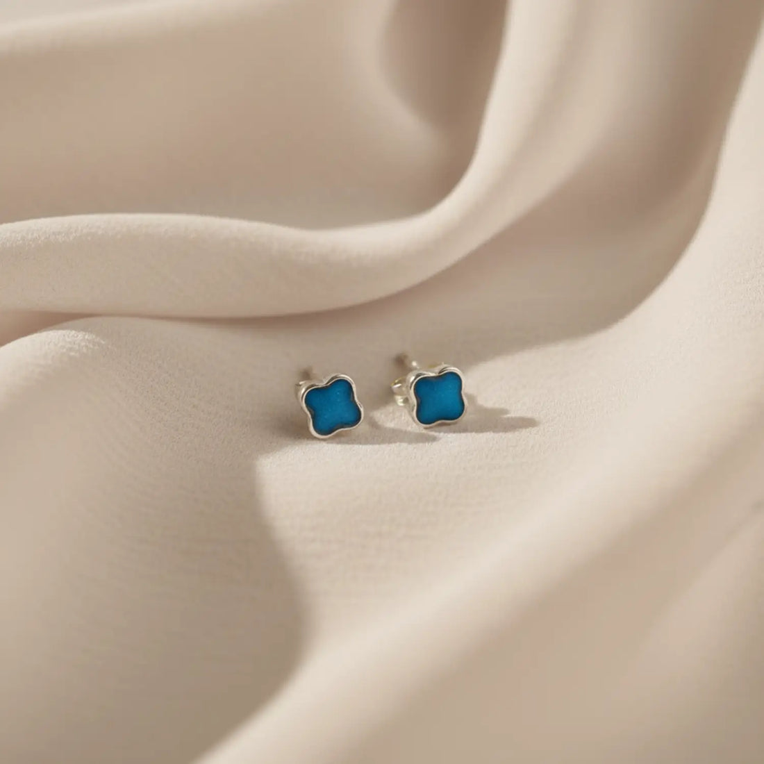Elegant Blue Clover Pure Silver Stud Earrings - Made With Pure 925 Silver