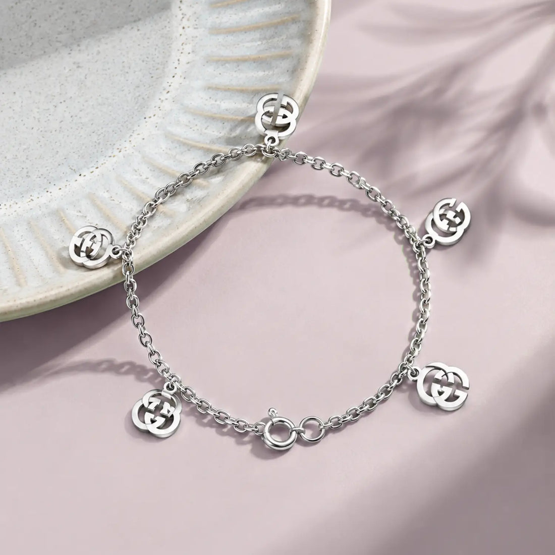 Designer Charm Bracelet – Elegant Double G Charm Design - Made With Pure 925 Silver