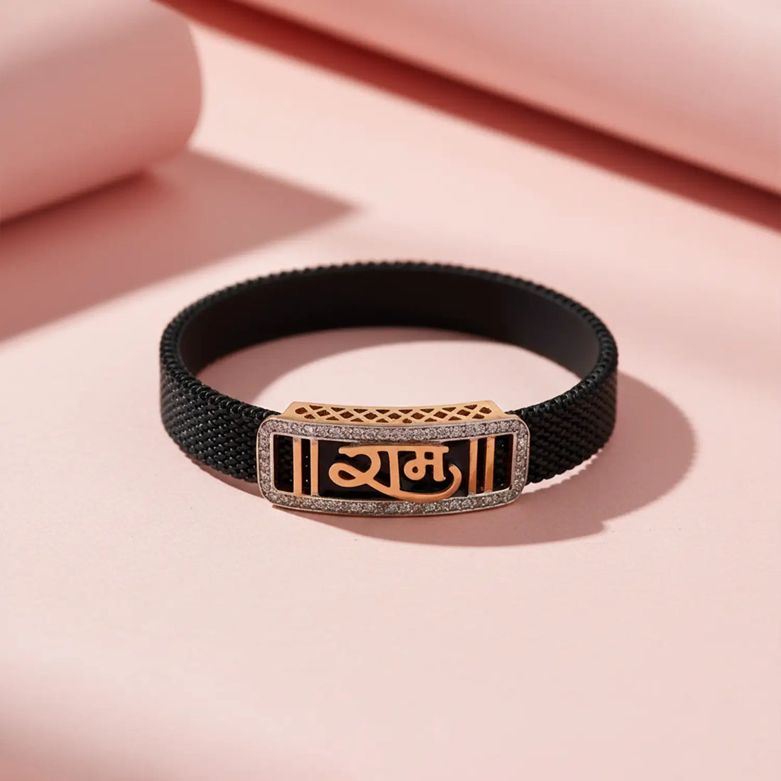Modern Grid Design Silver Ram Name Bracelet for Men- Made With Pure 925 Silver