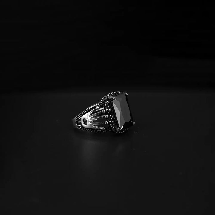 Oxidised Silver Ring with Bold Black Stone - Made With Pure 925 Silver