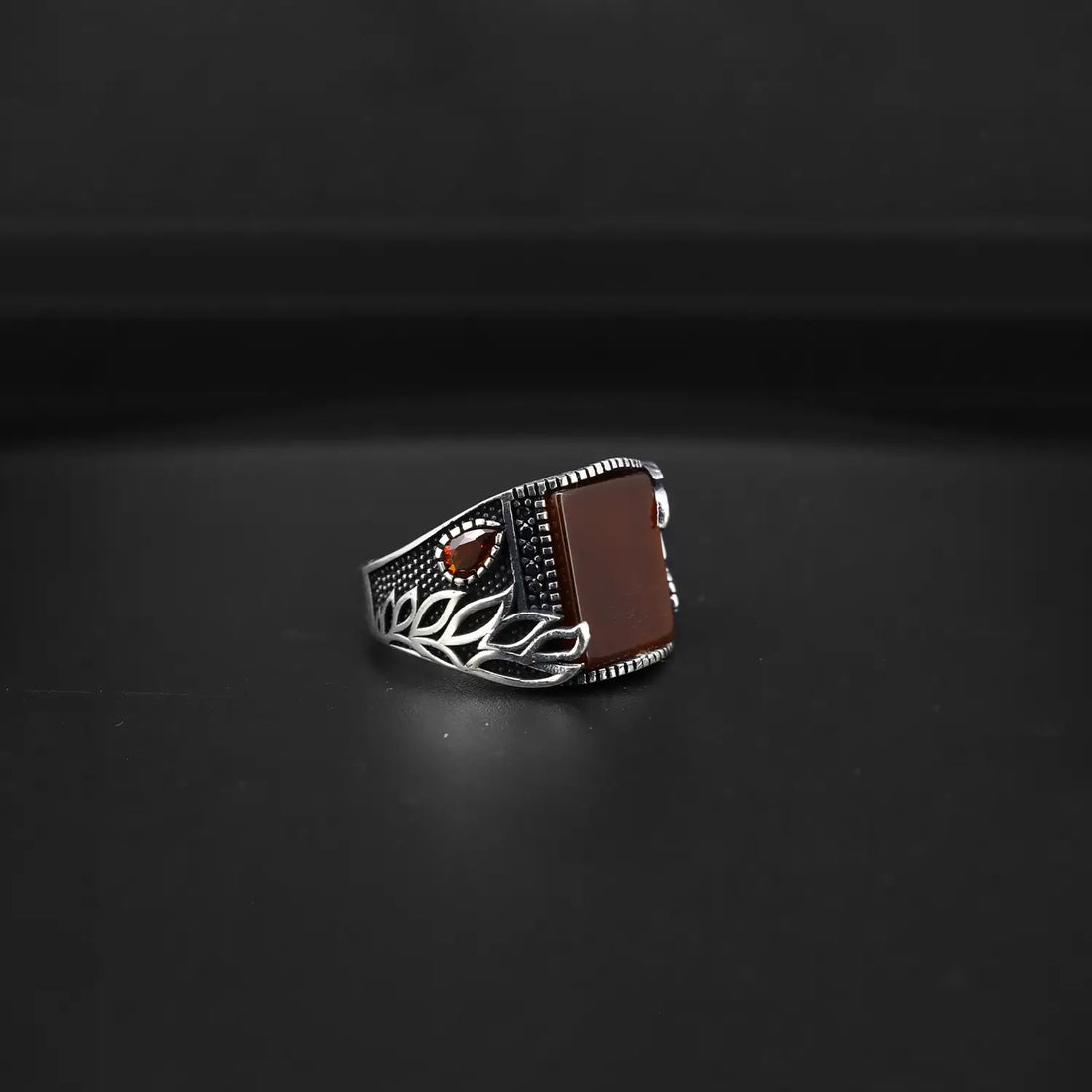 Pure Silver Red Garnet Onyx Ring - Made With Pure 925 Silver