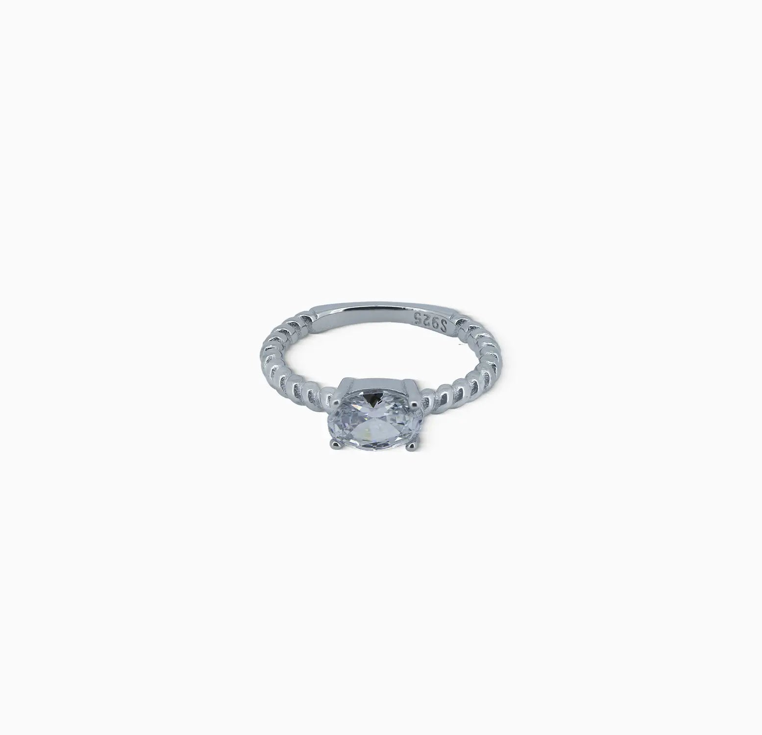 Pure Silver Solitaire Twist Band Ring - Made With Pure 925 Silver